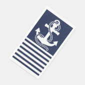 Nautical Navy Blue White Stripes and White Anchor Servet (Hoek)