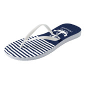 Nautical Navy Blue White Stripes and White Anchor Teenslippers (Schuin)