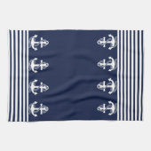 Nautical Navy Blue White Stripes and White Anchor Theedoek (Horizontaal)