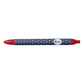 Nautical Navy Blue White Stripes and White Anchor Zwarte Inkt Pen (Voorkant)