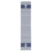Nautical Navy Blue White Stripes and White Anchors Korte Tafelloper (Voorkant)