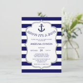 Nautical Navy Blue White Stripes BABY SHOWER Kaart (Staand voorkant)