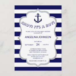 Nautical Navy Blue White Stripes BABY SHOWER Kaart