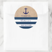Nautical Navy Blue White Stripes Burlap Anker Ronde Sticker (Tas)