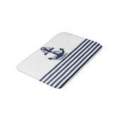 Nautical Navy Blue White Stripes en Blue Anchor Badmat (Gekanteld)