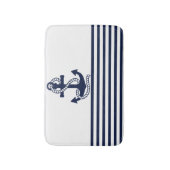 Nautical Navy Blue White Stripes en Blue Anchor Badmat (Voorkant Verticaal)