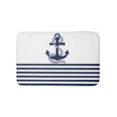 Nautical Navy Blue White Stripes en Blue Anchor Badmat (Voorkant)