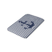 Nautical Navy Blue White Stripes en Blue Anchor Badmat (Gekanteld)