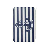 Nautical Navy Blue White Stripes en Blue Anchor Badmat (Voorkant Verticaal)