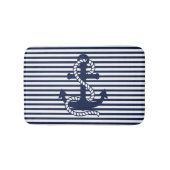 Nautical Navy Blue White Stripes en Blue Anchor Badmat (Voorkant)