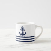 Nautical Navy Blue White Stripes en Blue Anchor Espresso Kop (Rechts)