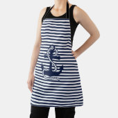 Nautical Navy Blue White Stripes en Blue Anchor Schort (Insitu)
