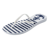 Nautical Navy Blue White Stripes en Blue Anchor Teenslippers (Schuin)