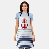 Nautical Navy Blue White Stripes en Red Ancho Schort (Gedragen)