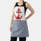 Nautical Navy Blue White Stripes en Red Ancho Schort (Insitu)
