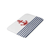Nautical Navy Blue White Stripes en Red Anchor Badmat (Gekanteld)