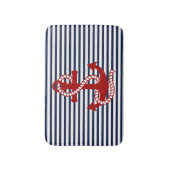 Nautical Navy Blue White Stripes en Red Anchor Badmat (Voorkant Verticaal)