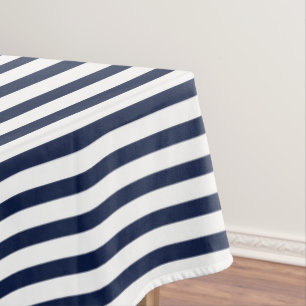 Nautical Navy Blue White Stripes en Red Anchor Tafelkleed