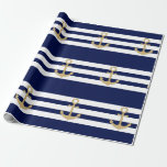 Nautical Navy Blue White Stripes Gold Anchor Cadeaupapier<br><div class="desc">Gebruik deze unieke pakdocumenten voor om het even welke gelegenheid.  Nautische themabruiloften,  baby shower,  verjaardag,  feest,  evenementen,  ... ..Navy blauw en witte strepen met gouden anker.  Ideaal voor het verpakken van geschenken,  cadeaus,  gunsten,  ambachtelijke producten,  meubels,  tafelrunners,  hoezen... .</div>