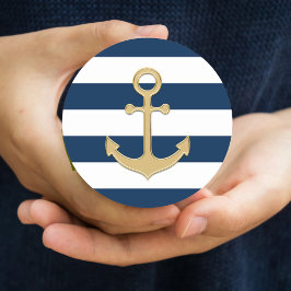 Nautical Navy Blue White Stripes Gold Anchor Ronde Sticker