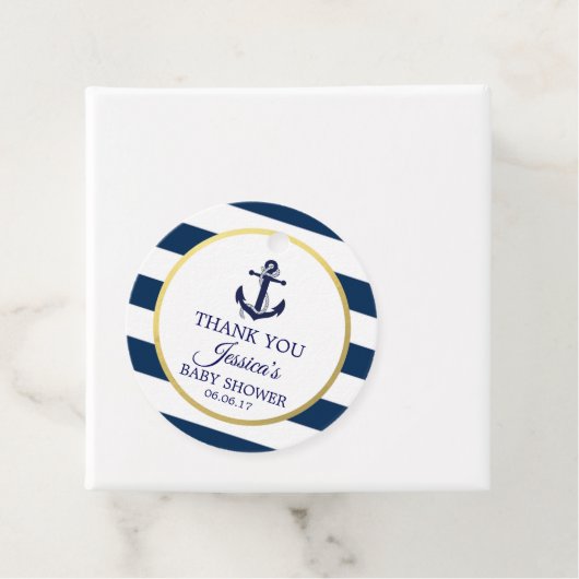 Nautical Navy Blue White Stripes Gold Baby shower Bedankjes Labels
