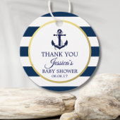 Nautical Navy Blue White Stripes Gold Baby shower Bedankjes Labels