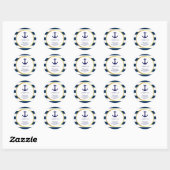 Nautical Navy Blue White Stripes Gold Baby shower Ronde Sticker (Vel)