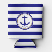 Nautical Navy Blue White Stripes met Anchor Blikjeskoeler (Voorkant)