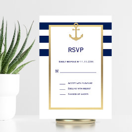 Nautical Navy Blue White Stripes RSVP Wedding