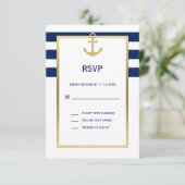Nautical Navy Blue White Stripes RSVP Wedding (Staand voorkant)
