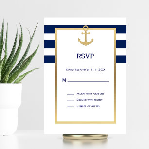 Nautical Navy Blue White Stripes RSVP Wedding Kaartje