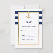 Nautical Navy Blue White Stripes RSVP Wedding Kaartje (Voorkant)