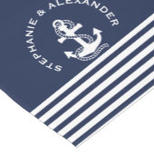 Nautical Navy Blue White Stripes & White Anchors Korte Tafelloper (Hoek)