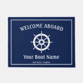 Nautical Navy Blue White Welcome Aboard Boat Helm Deurmat (Voorkant)