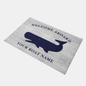 Nautical Navy Blue White Welcome Aboard Naam Deurmat (Schuin)