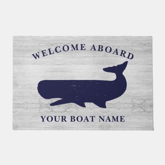 Nautical Navy Blue White Welcome Aboard Naam Deurmat (Voorkant)