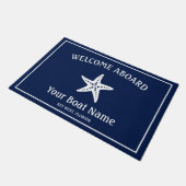 Nautical Navy Blue White Welcome Aboard Starfish Deurmat (Schuin)