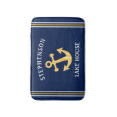 Nautical Navy Blue White Yellow Custom Family Lake Badmat (Voorkant Verticaal)