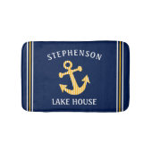 Nautical Navy Blue White Yellow Custom Family Lake Badmat (Voorkant)