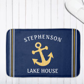 Nautical Navy Blue White Yellow Custom Family Lake Badmat