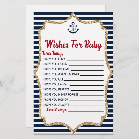 Nautical Navy Blue wil Baby shower Briefpapier (Voorkant / Achterkant)