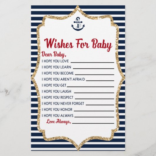 Nautical Navy Blue wil Baby shower Briefpapier (Voorkant)