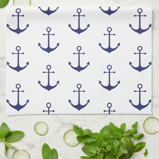 Nautical Navy Blue wit ankerpatroon Theedoek (Gevouwen)