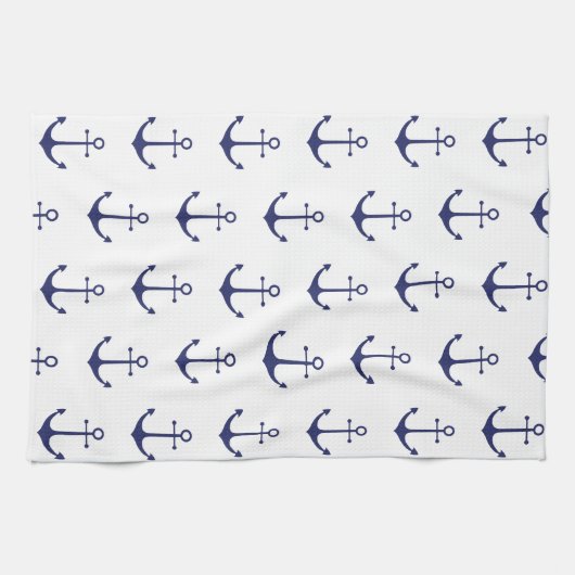 Nautical Navy Blue wit ankerpatroon Theedoek (Horizontaal)
