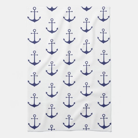 Nautical Navy Blue wit ankerpatroon Theedoek (Verticaal)