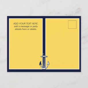 Nautical Navy Blue Yellow Anchor Birthday Party Briefkaart