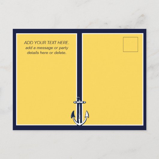 Nautical Navy Blue Yellow Anchor Birthday Party Briefkaart (Achterkant)