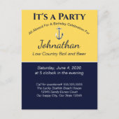 Nautical Navy Blue Yellow Anchor Birthday Party Briefkaart (Voorkant)