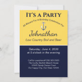 Nautical Navy Blue Yellow Anchor Birthday Party Kaart (Voorkant)