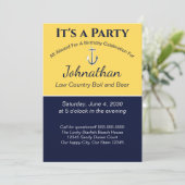 Nautical Navy Blue Yellow Anchor Birthday Party Kaart (Staand voorkant)